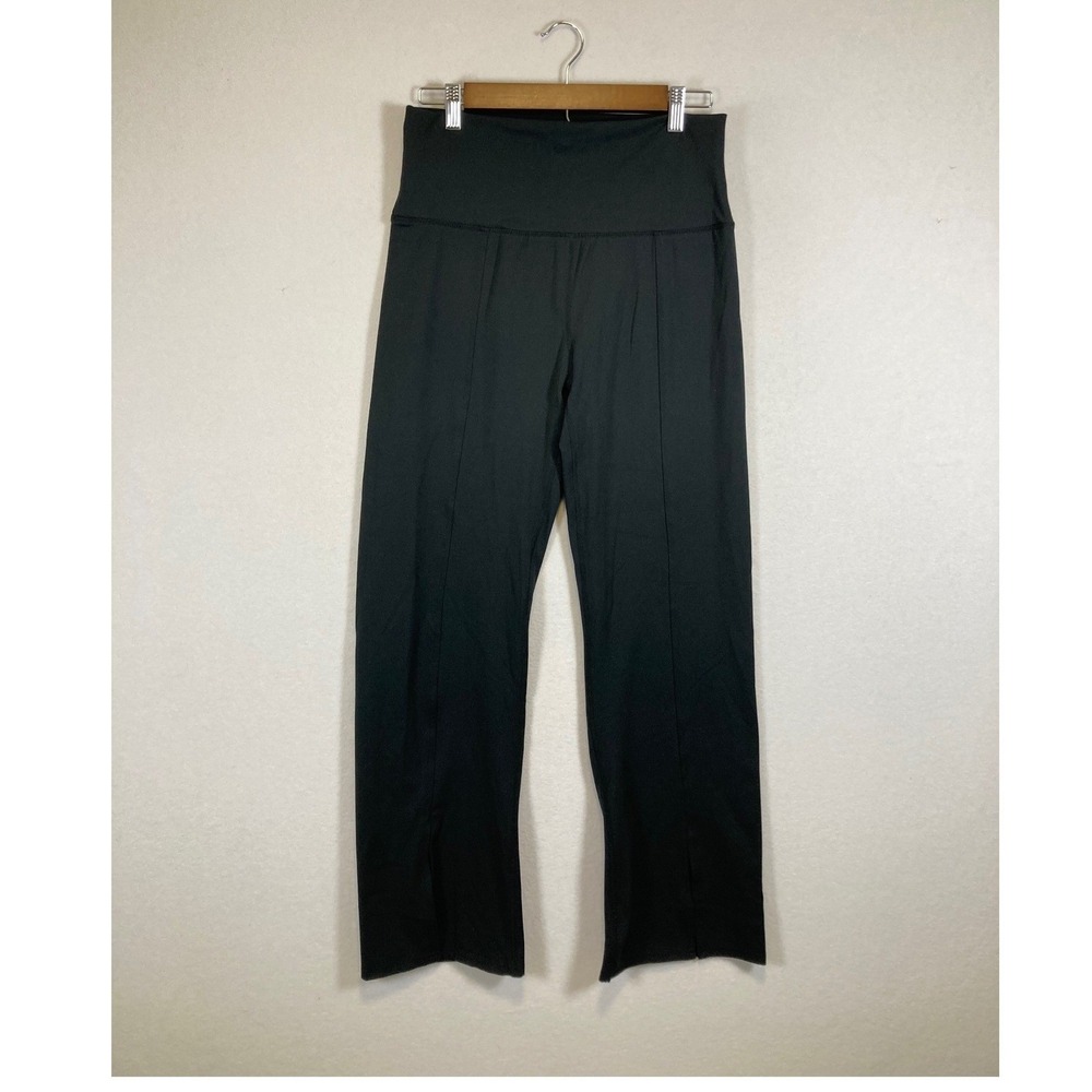 Athleisure Leggings Women XL Black High Waisted Pintuck Split Hem Yoga Pants